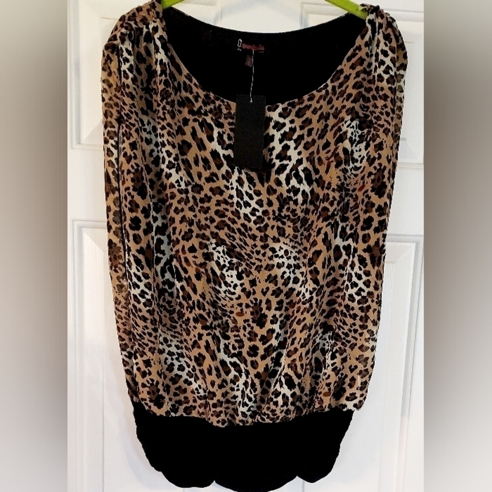 Anabelle Plus Size Leopard Print Sleeveless Blouse Top 1X
